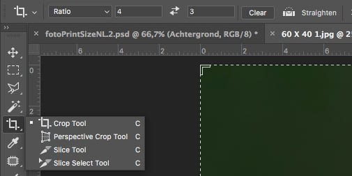 Met de Crop Tool kan je gemakkelijk testen wat voor verhouding je foto is
